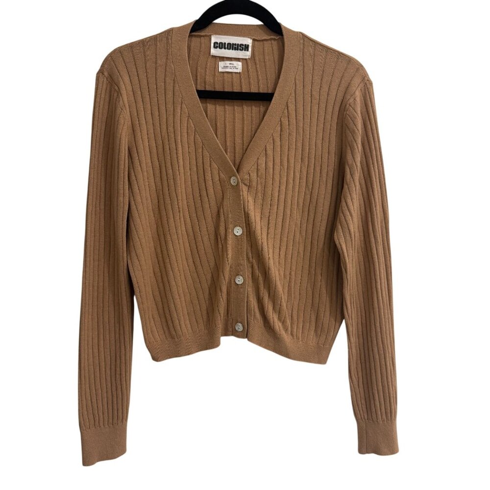 Colorush Camel Ribbed Silk Cashmere Cardigan Sweater Size Small Soft Knit